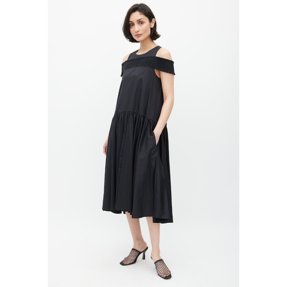 Tibi Eco Black Smocked Gathered Dress - Picture 4 of 16